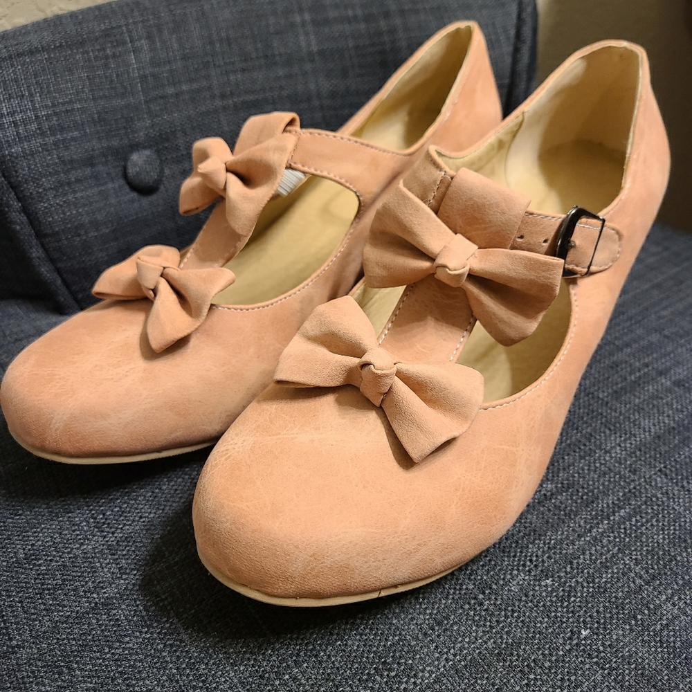Pink Suede Bow Heels